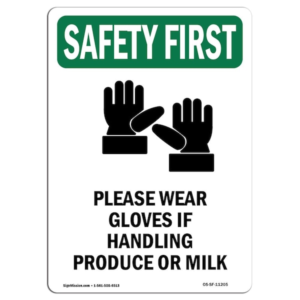 Signmission OSHA Sign, Please Wear Gloves W/ Symbol, 10in X 7in Rigid Plastic, 7" W, 10" H, Portrait OS-SF-P-710-V-11205 - main